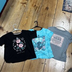 Set of Three Girls' XL Cute Graphic  Tees - Black, Light Blue, Gray, XL (14-16)